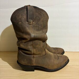 Durango Slouch Western Brown Leather Boots Size 10 Cowgirl Distressed Rodeo Boho
